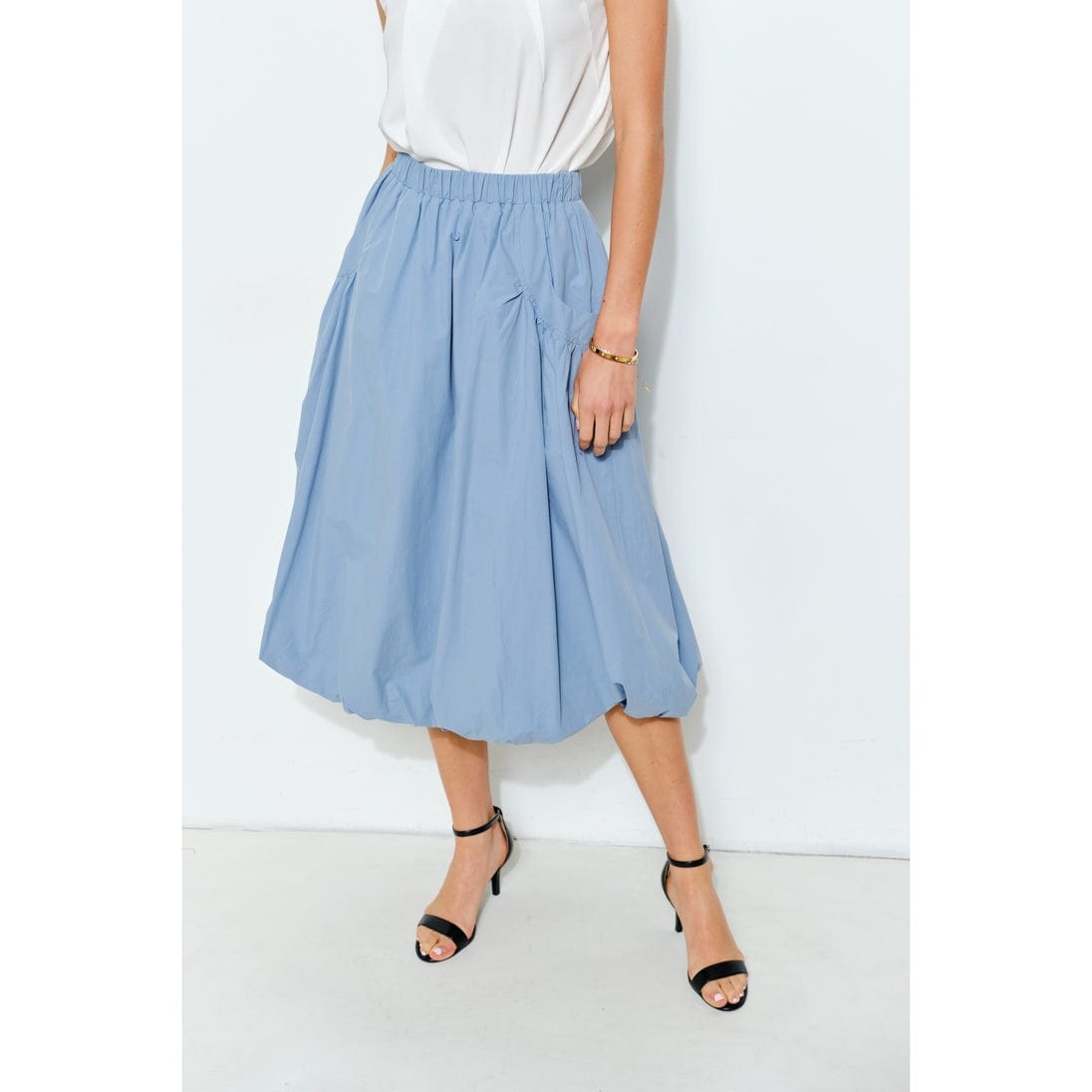 INA Balloon Hem Cotton Midi Skirt in Powder Blue - Little Miss Muffin Children & Home