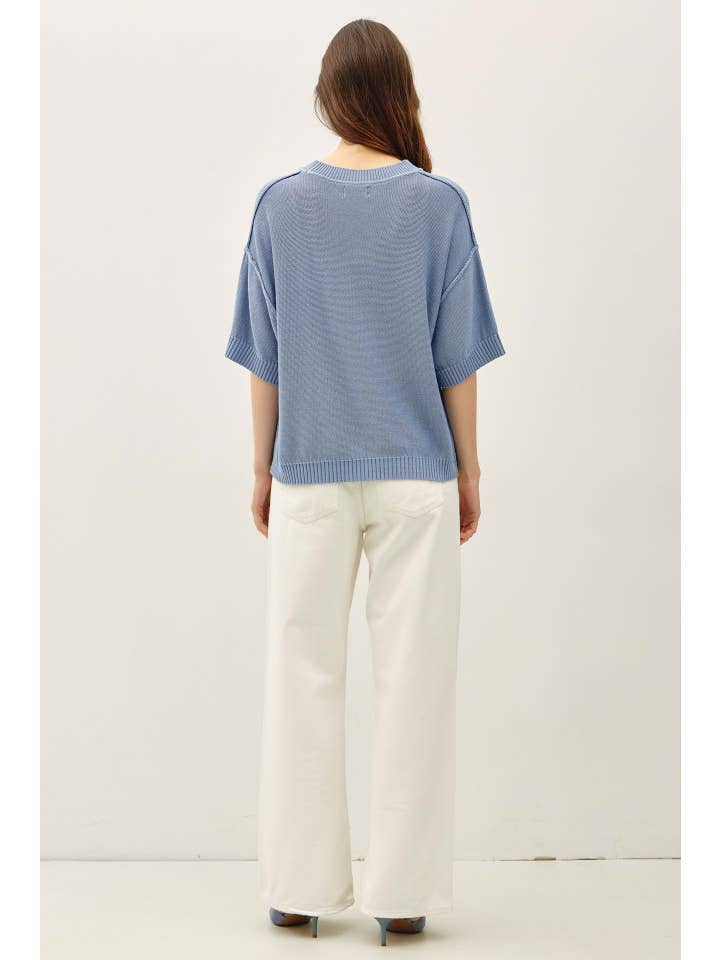 Oversize Cut Sweater Top with Raw Edge
