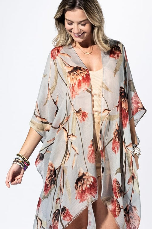 Grey Flower Watercolor Kimono