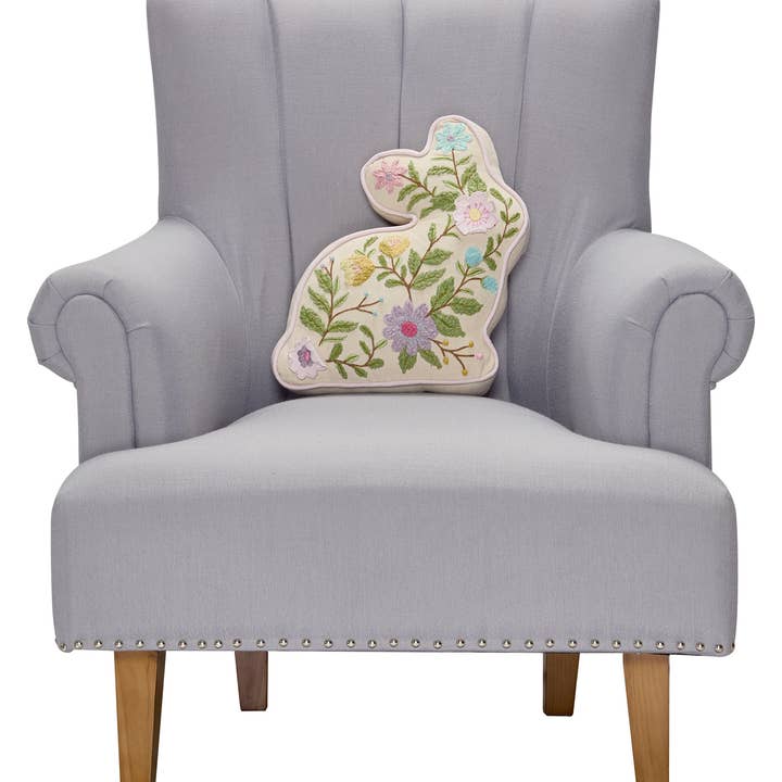 Floral Embroidered Bunny Shaped Pillow