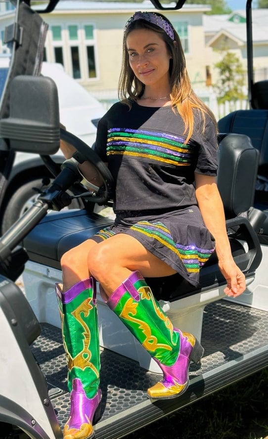 Mardi Gras Creations Mardi Gras Creations Adult Sequin Stripe French Terry Short Sleeve Shirt - Black - Little Miss Muffin Children & Home