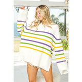 Ive Ribbed Hem Mardi Gras Stripe Sweater