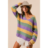 Ive V-Neck Mardi Gras Striped Sweater