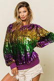 Vanilla Monkey Vanilla Monkey Mardi Gras Sequin Color Block Pullover - Little Miss Muffin Children & Home