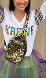 Mardi Gras Creations Chevron Crossbody Sequin Purple, Green, and Gold Backpack