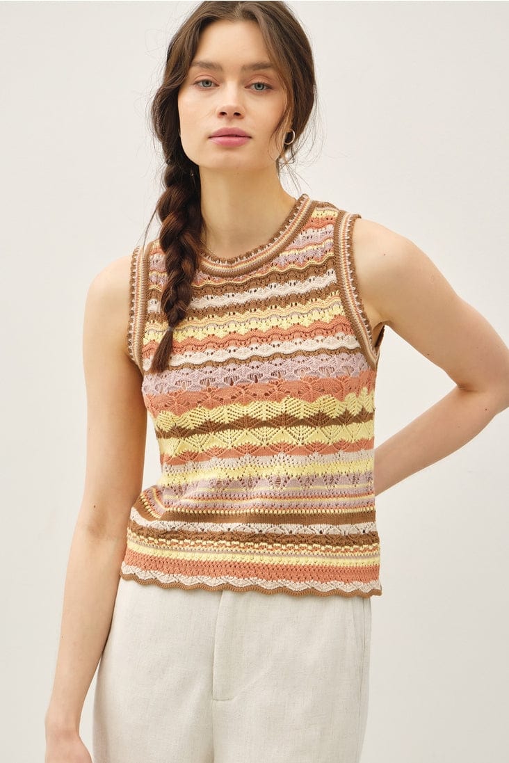 Be Cool Crochet Knit Multi Color Striped Tank in Hazelnut - Little Miss Muffin Children & Home