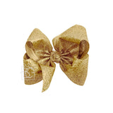 Beyond Creations 2.5" Ribbon Glitter Metallic 5.5" Huge Bow on Alligator Clip in Gold