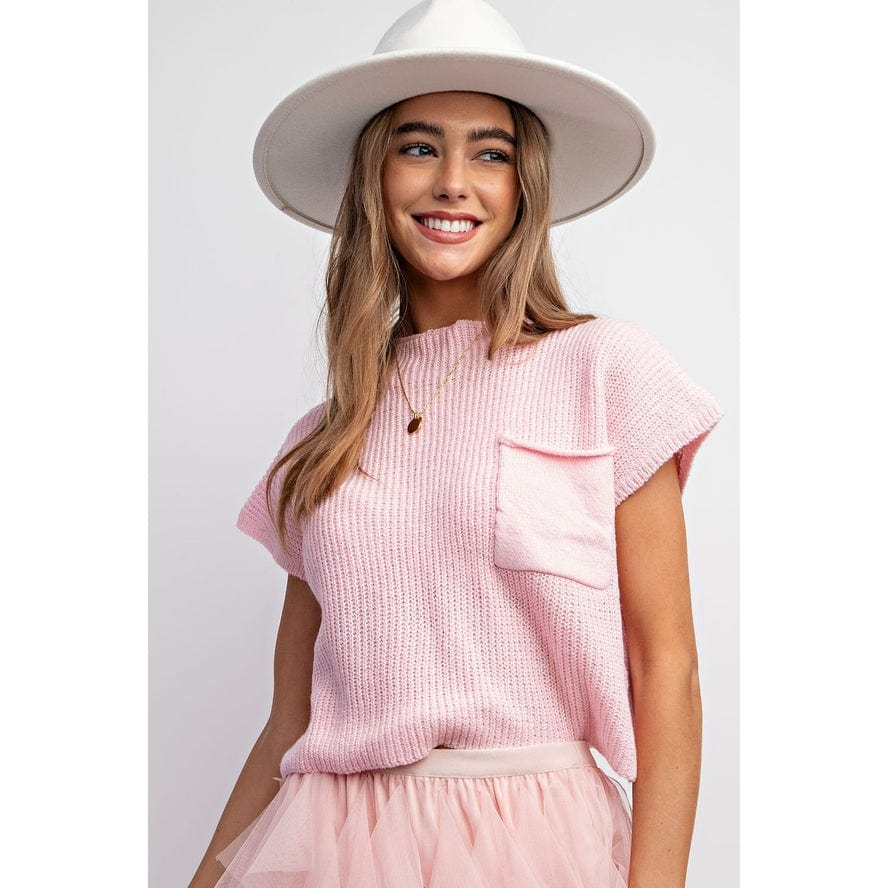 Sweet Generis Sweet Generis Drop Shoulder Rib Knit Short Sleeve Sweater in Light Pink - Little Miss Muffin Children & Home
