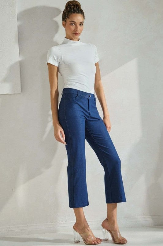 Straight Leg Cropped Pants in Denim Blue