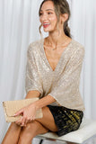 Vine & Love Allover Sequin V-Neck Dolman Sleeve Blouse in Gold