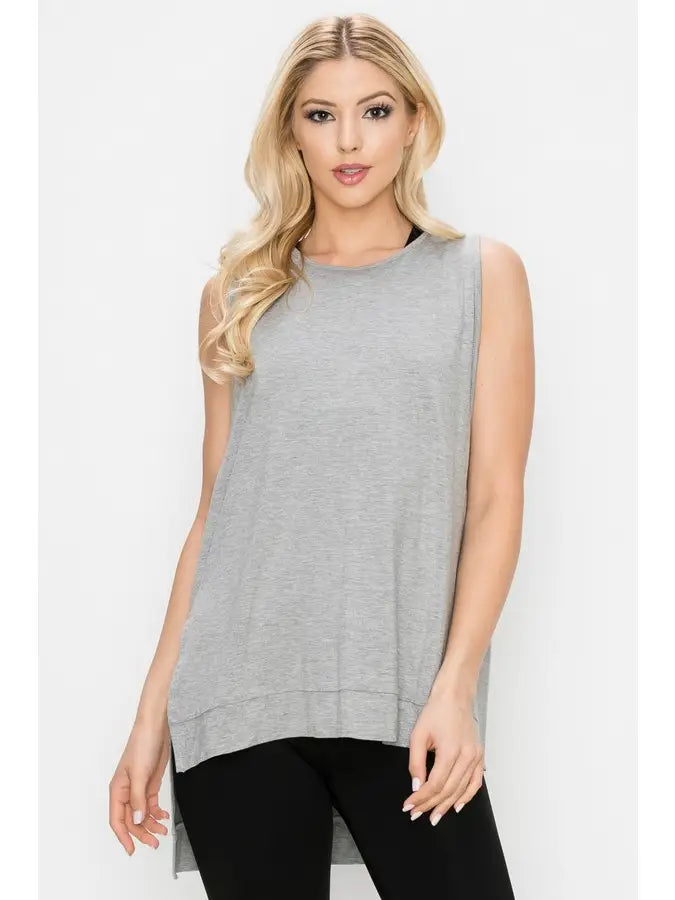 Side Slit Sleeveless Top in Heather Grey
