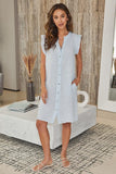 Milio Milano Italian Linen Ruffle Sleeve Button-Down Dress, Sky Blue