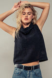 Urban Daizy Hailee Cowl Neck Sleeveless Crochet Sweater in Black