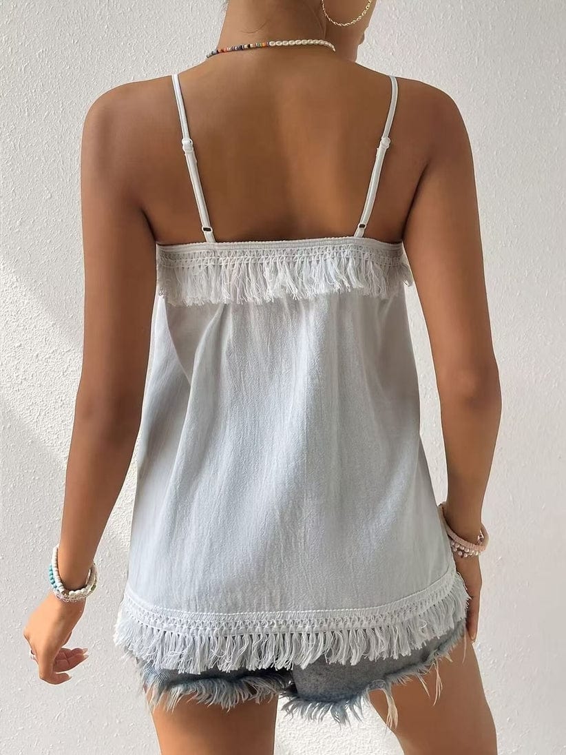 Miss Sparkling Embroidered Tank with Fringe Trim - Little Miss Muffin Children & Home