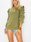 Cezele Cezele Ruffle Sleeve French Terry Sweatshirt in Olive - Little Miss Muffin Children & Home