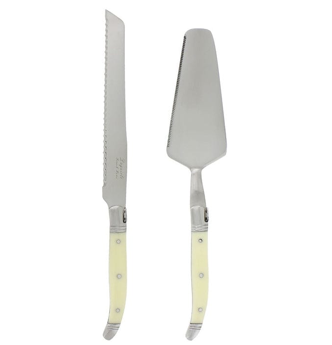 A set of two stainless steel cake slicers and servers