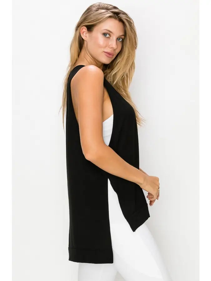 Side Slit Sleeveless Top in Black