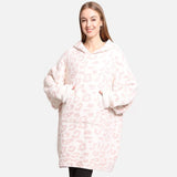 Fashion City Leopard Print Soft Hooded Snuggie with Pockets, Pink