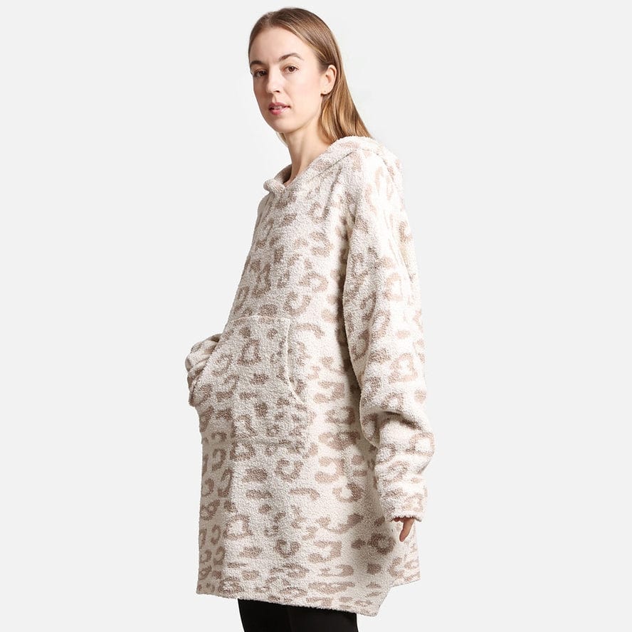 Fashion City Fashion City Leopard Print Soft Hooded Snuggie with Pockets, Beige - Little Miss Muffin Children & Home