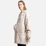 Fashion City Leopard Print Soft Hooded Snuggie with Pockets, Beige