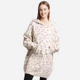 Fashion City Leopard Print Soft Hooded Snuggie with Pockets, Beige