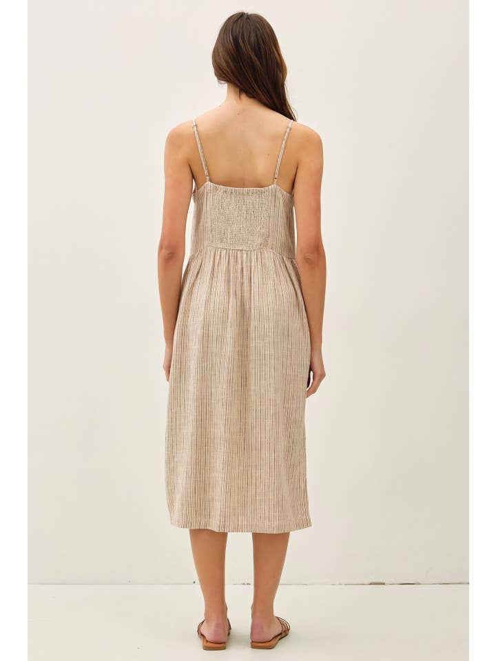 Striped Linen Blend Button Up Tank Dress