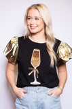 Bomb Designs Sequin Cheers Women's Metallic Ruffle Sleeve Tee