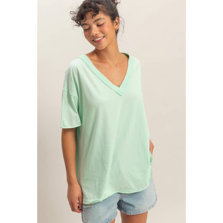 Double Zero Short Sleeve V-Neck T-Shirt in Mint - Little Miss Muffin Children & Home