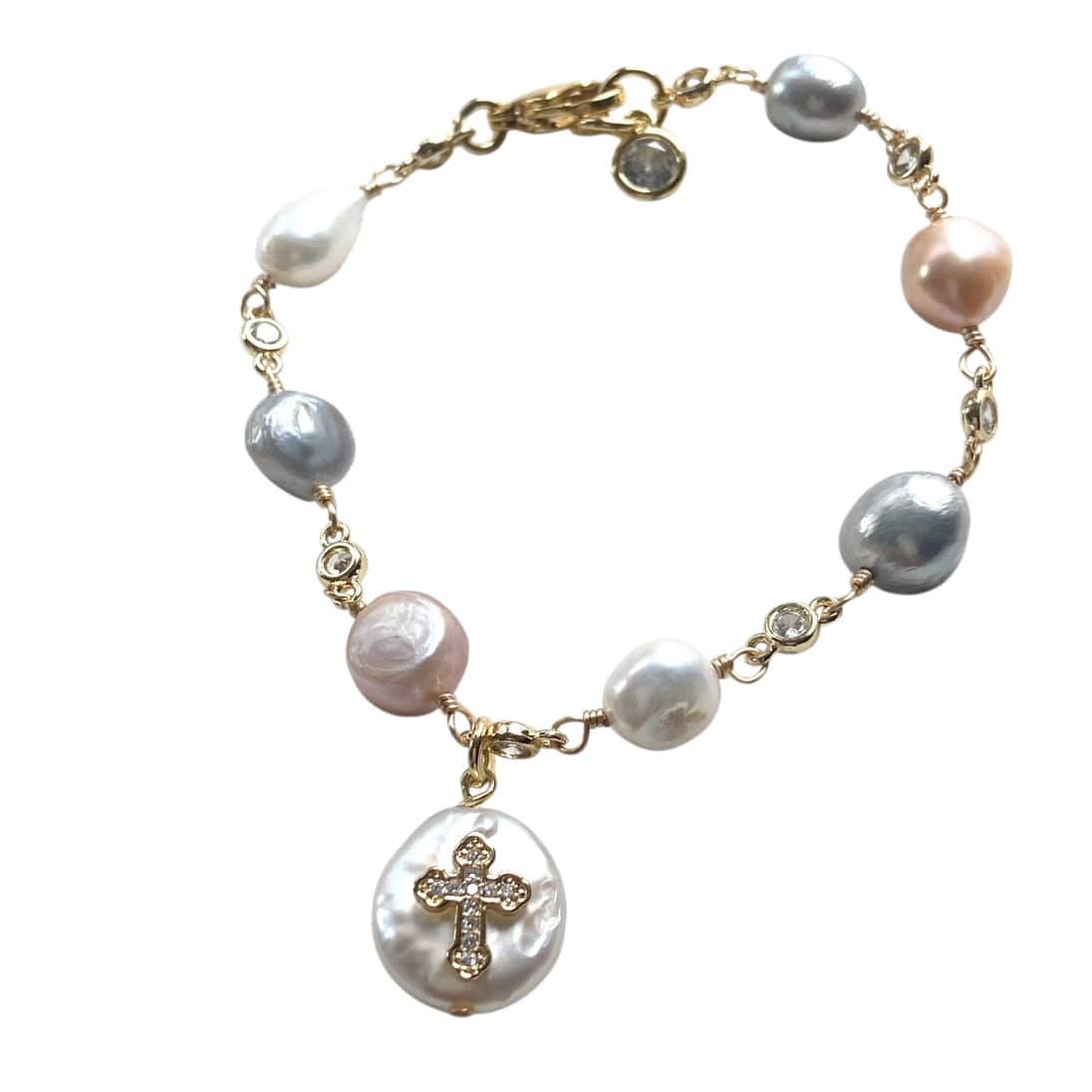 VB&CO Designs Handmade Jewelry Pastel Pearl Bracelet with Cross Charm Religious Jewelry - Little Miss Muffin Children & Home