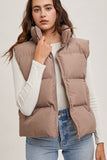 Bluivy Zipper Front Puffer Vest, Mushroom