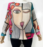 Loowie Pink Teal Picasso Printed Sweater