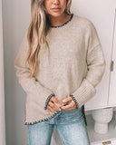 Rosa Clothing Crewneck Casual Slit Pullover Sweater in Khaki