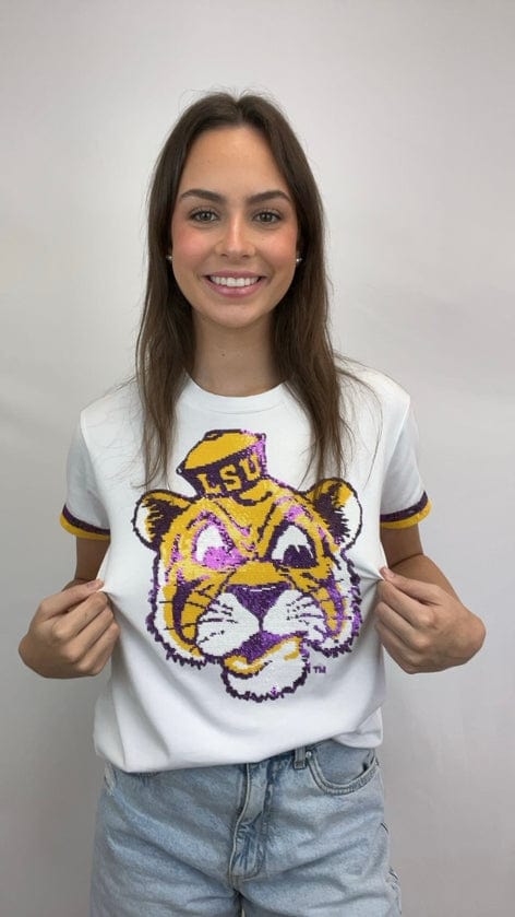 Bomb Designs Bomb Designs LSU Vintage Tiger Women's Sequin Design Tee - Little Miss Muffin Children & Home