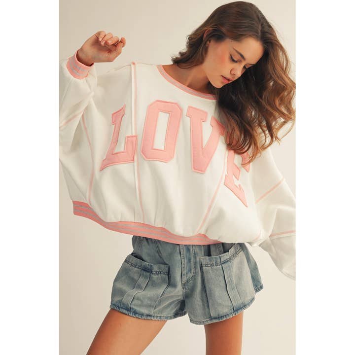 Ive LOVE Letter Sweatshirt in Ivory - Little Miss Muffin Children & Home
