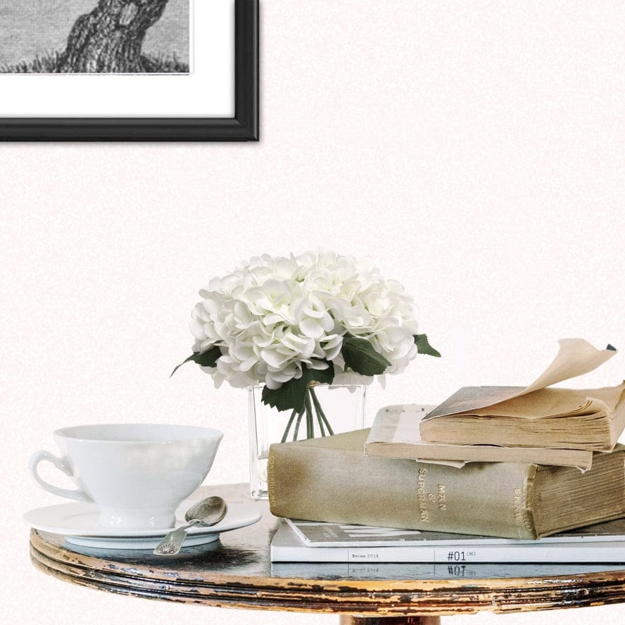 Larksilk Larksilk 10" White Hydrangea Flowers in Glass Vase with Water Look - Little Miss Muffin Children & Home