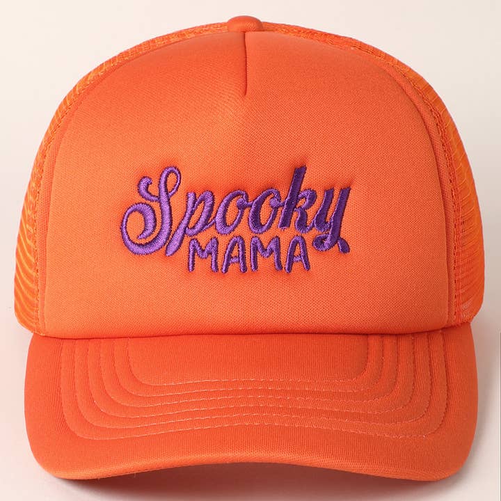 Fashion City Spooky Mama Embroidered Mesh Back Trucker Hat - Little Miss Muffin Children & Home