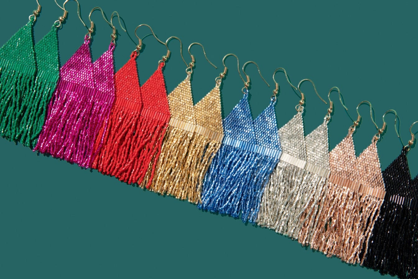 Pierce + Hide Pierce + Hide Custom Beaded Diamond Fringe Earrings - Little Miss Muffin Children & Home
