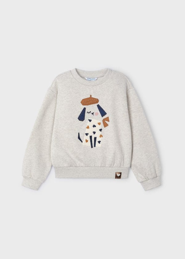 Mayoral Usa Inc Mayoral Embroidered Sweatshirt in Heather Stone for Girls - Little Miss Muffin Children & Home