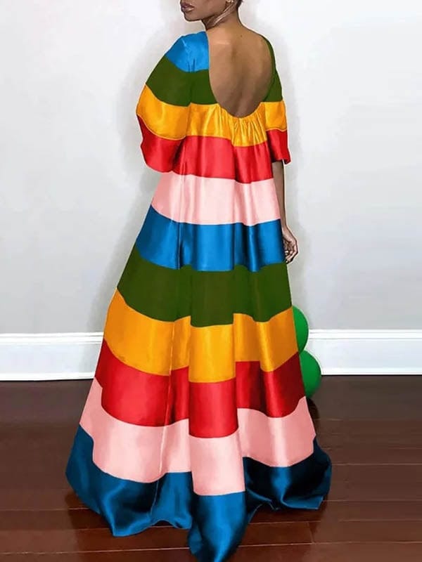FurDecoration Flared Sleeve Orange Multi Stripe Maxi Dressl - Little Miss Muffin Children & Home