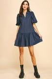 Pinch Tiered Mini Babydoll Dress in Ink