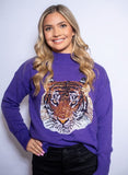 Bomb Designs Geauxlden Sequin Tiger Sweater