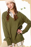 La Miel Lightweight V-Neck Sweater in Olive