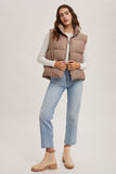 Bluivy Zipper Front Puffer Vest, Mushroom