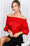 Vine & Love Vine & Love Smocked Off-the-Shoulder Metallic Blouse in Red - Little Miss Muffin Children & Home