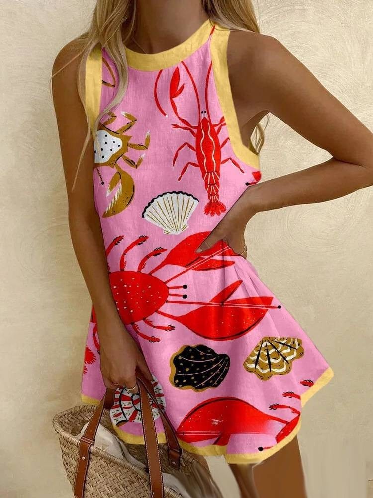 Lobster Print Sleeveless Mini Dress