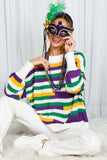 Vine & Love Color Block Mardi Gras Striped Crochet Knit Sweater