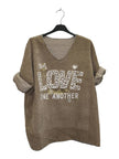 Love One Another Print V-Neck Velvet Top