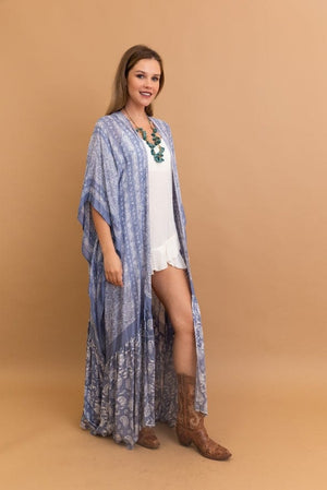 Leto Accessories Leto Accessories Free Flow Paisley Longline Kimono in Chambray - Little Miss Muffin Children & Home