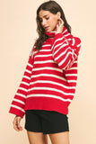 Pinch Oversized Striped Turtle Neck Sweater in Red