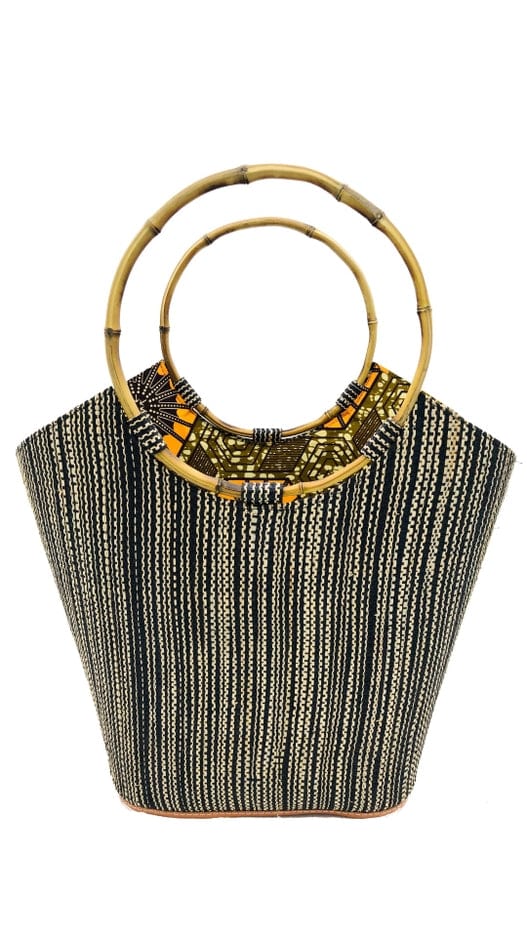 Shebobo Shebobo Black Melange Carmen Straw Bucket Bag with Bamboo Handles - Little Miss Muffin Children & Home